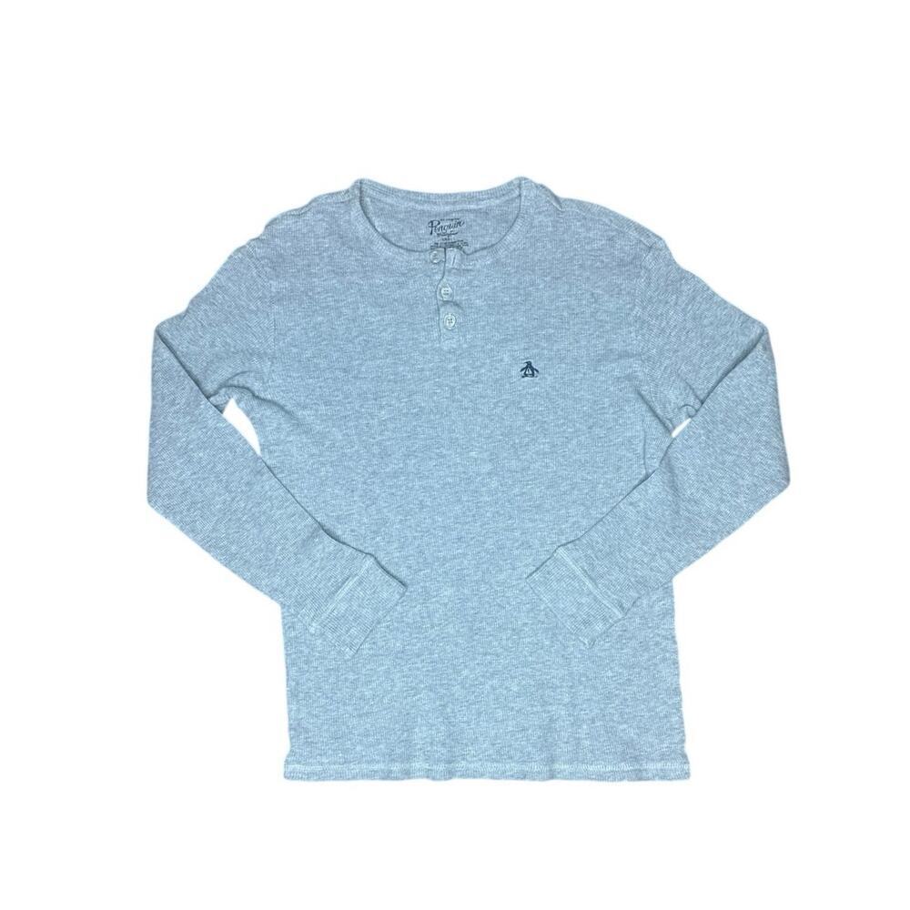 Original Penguin Men’s Henley Shirt Small Gray Thermal Waffle Knit 100% Cotton